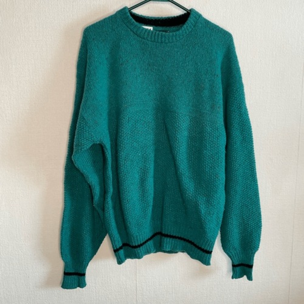 Vintage ALPS Sweater Mens XL Wool Bl Crew Mountain‎ Green Fisherman Pullover Y2K